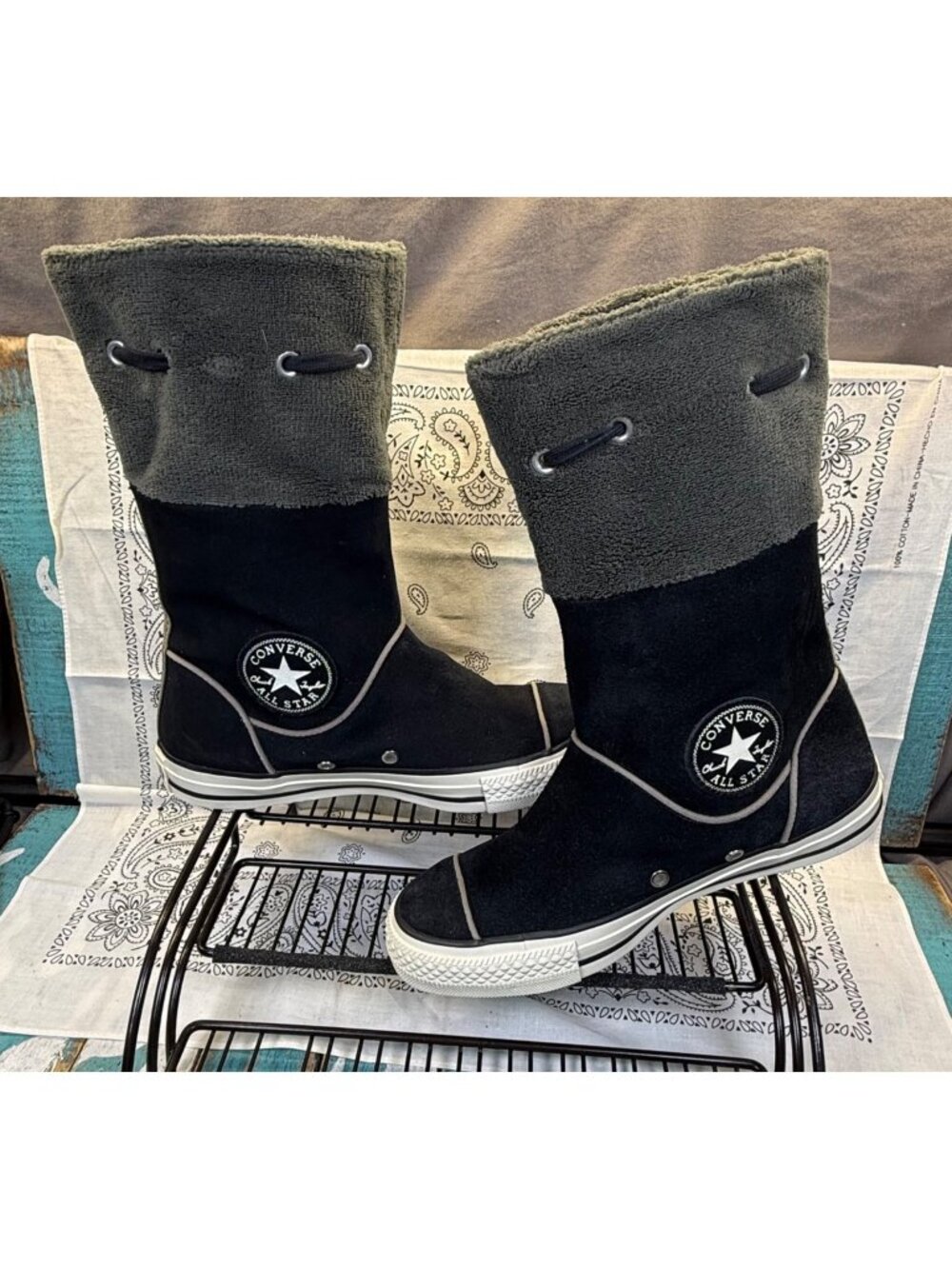 Converse CTAS Andover Black Suede Boots Y2K Fold Down Cuff 517429 Woman's 7 EUC